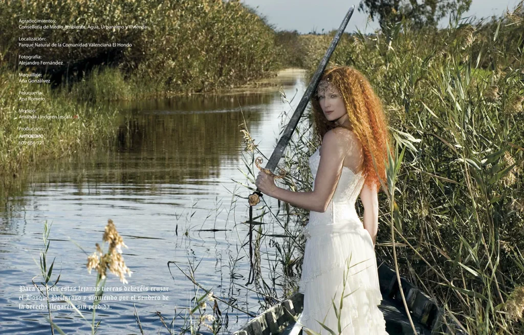 120 editorial la dama del lago en El Hondo,vestidos de Pepe Botella, estilismo de Anna Romero modelo Ingrid de Carmen Duran agency