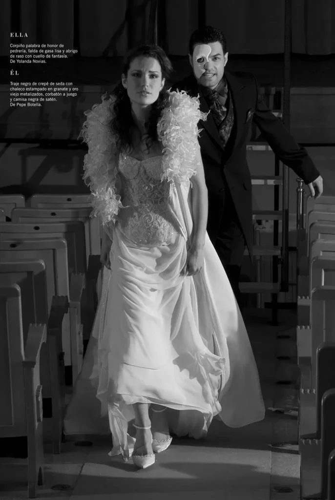 35 editorial te vas a casar, El fantasma de la ópera, concepto de Antidiseño con Josephine y  Juan Pedro de escala m